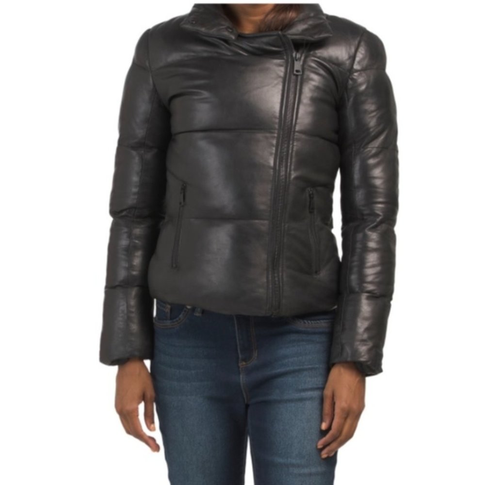 NWT Body & Christensen Black Super Soft Leather Puffer jacket